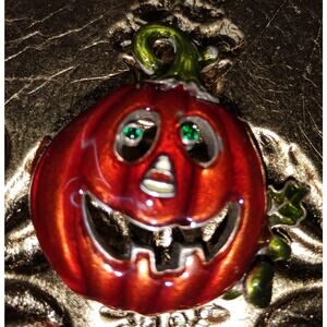 Vintage Tanya Creations Halloween Pumpkin Brooch  Enamel Jack-O-Lantern